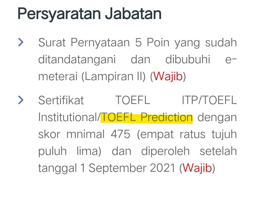 persyaratan toefl cpns
